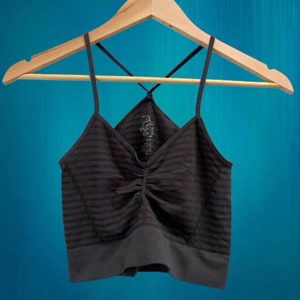 NEW Free People BKE Brami Bralette Black Stripe Ruched V Neck Racerback XS‎